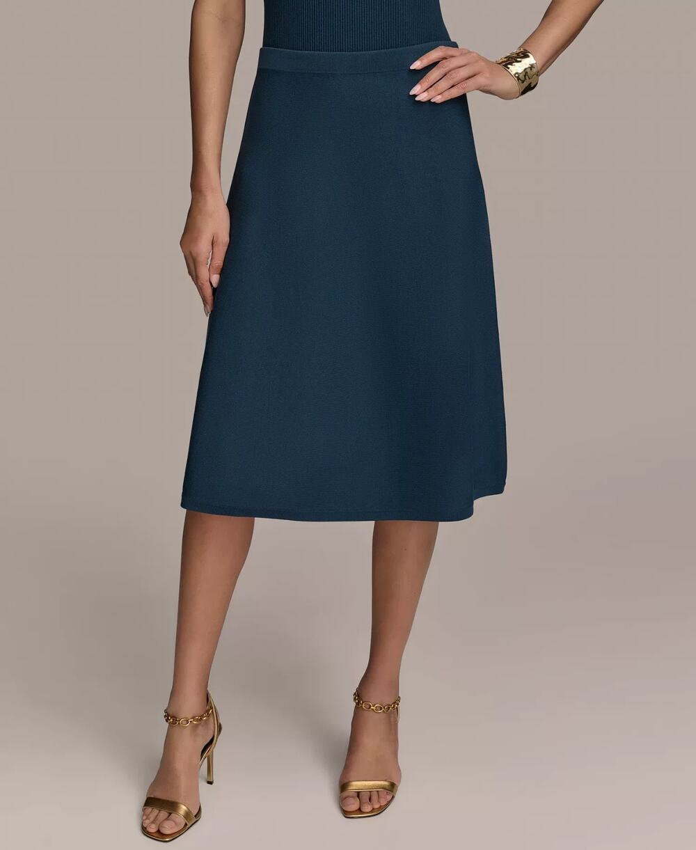 Donna Karan New York Women's Sweater Knit Midi Skirt Drk Blue Size XL 3328